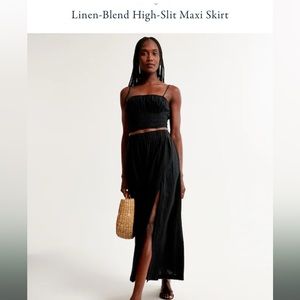 Abercrombie Linen-blend high-slit maxi skirt
